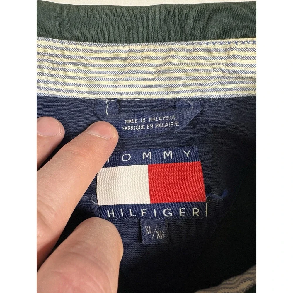 Vintage Tommy Hilfiger Jacket Mens XL Green 90s Zip Up Harrington Full Zip